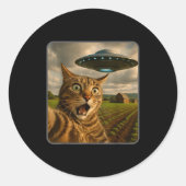 Funny Cat Selfie With Ufo Alien Meme Ronde Sticker (Voorkant)