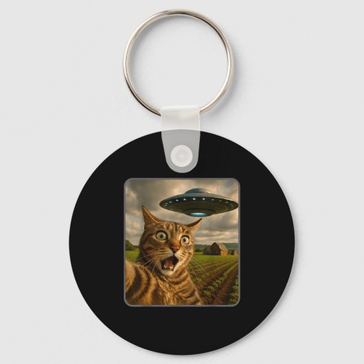 Funny Cat Selfie With Ufo Alien Meme Sleutelhanger (Voorkant)