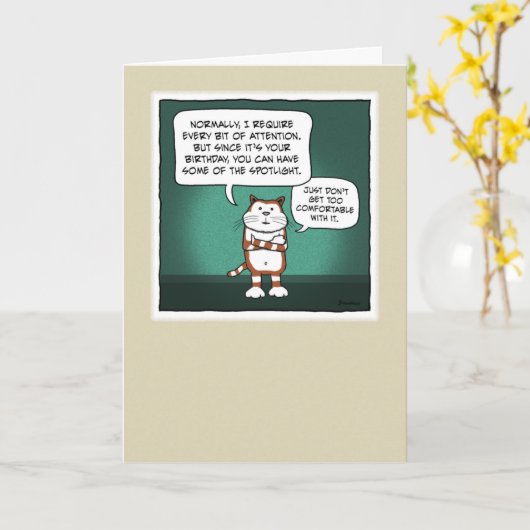 Funny Cat Shares Spotlight Birthday Kaart (Gele Bloem)