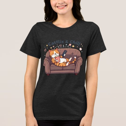 Funny Cat Shirt – Catflix & Chill Tee (Voorkant)