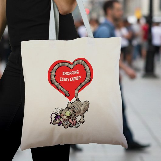 Funny Cat Shopping Is My Catnip Tabby Cartoon Tote Bag