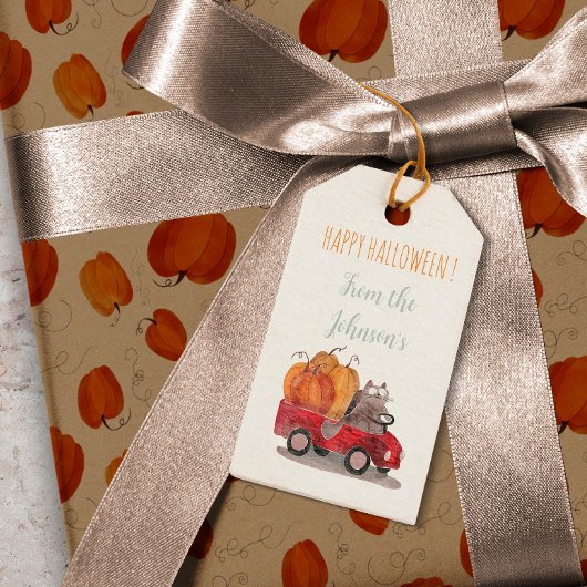 Funny Cat Sinaasappel Pompoen Halloween Cartoon Ca Cadeaulabel