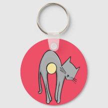 Funny Cat Sleutelhanger – Minimaal grijs Kat op ro