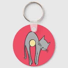 Funny Cat Sleutelhanger – Minimaal grijs Kat op ro