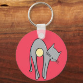 Funny Cat Sleutelhanger – Minimaal grijs Kat op ro (Voorkant)