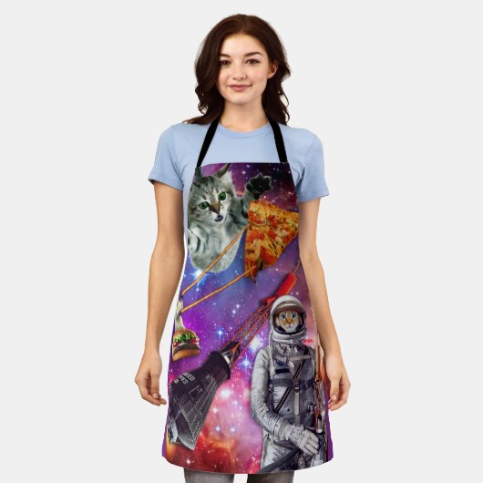 Funny Cat Space Pizza Hamburger Food  Schort (Gedragen)