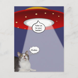 Funny Cat & Spaceship Briefkaart