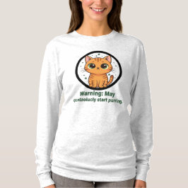 Funny Cat Spint Waarschuwing Lange Mouw T-shirt