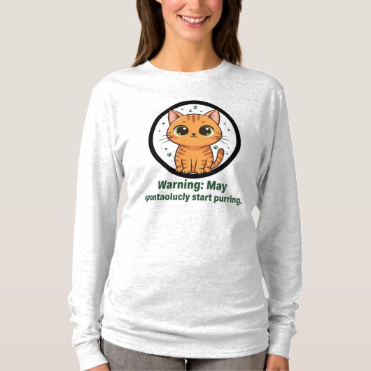 Funny Cat Spint Waarschuwing Lange Mouw T-shirt (Voorkant)