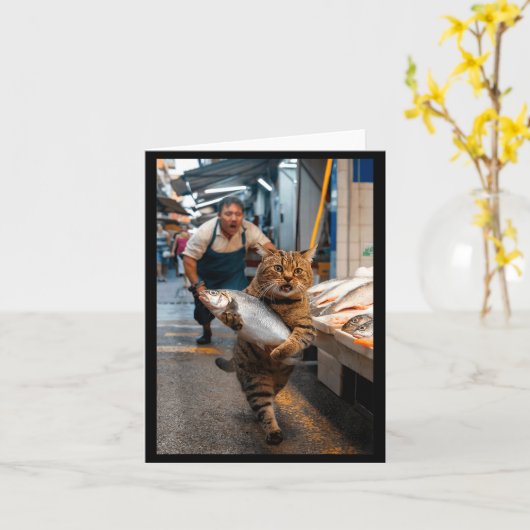 Funny Cat Stealing Fi-shirt Kaart (Gele Bloem)