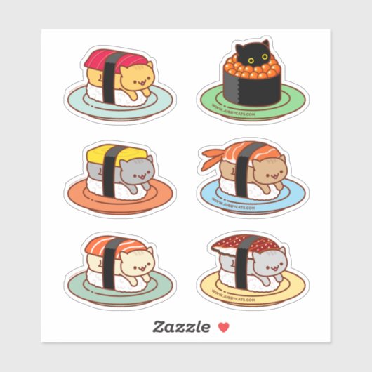 Funny Cat Stickers - SUSHI CATS 6-Pack (Vel)