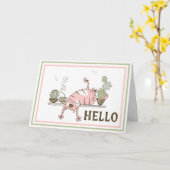 Funny Cat Stretching Blank Inside Wenskaart Kaart (Gele Bloem)