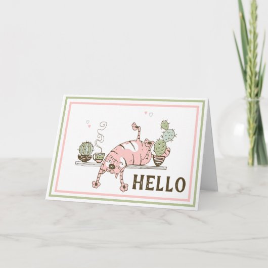 Funny Cat Stretching Blank Inside Wenskaart Kaart (Voorkant)