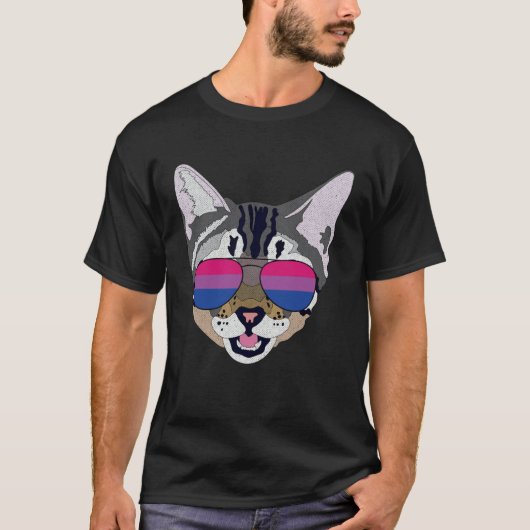 Funny Cat Sunglasses Bisexual Bi Pride Flag Gift T-shirt (Voorkant)