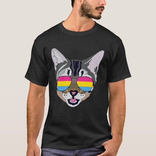 Funny Cat Sunglasses Pansexual Pride Flag Gift T-shirt (Voorkant)