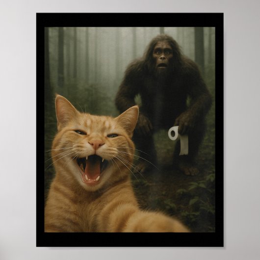 Funny Cat Surprised Happy Selfie With Bigfoot Sasq Poster (Voorkant)