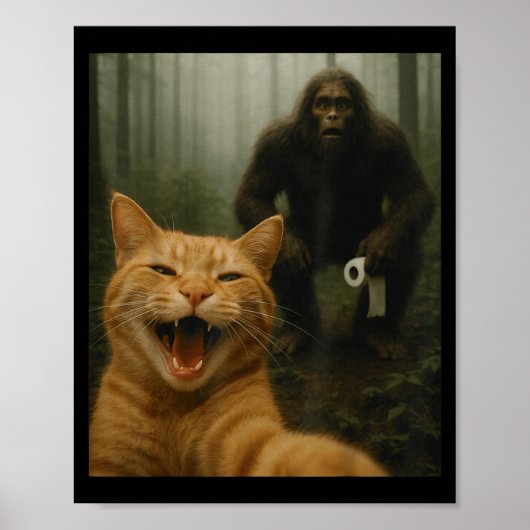 Funny Cat Surprised Happy Selfie With Bigfoot Sasq Poster (Voorkant)
