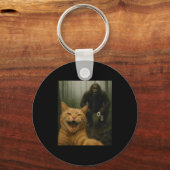 Funny Cat Surprised Happy Selfie With Bigfoot Sasq Sleutelhanger (Voorkant)