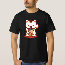 Funny Cat T-shirt - MANEKI-NEKO BOBA KIT-TEA