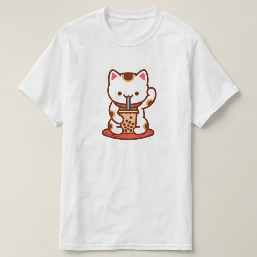 Funny Cat T-shirt - MANEKI-NEKO BOBA KIT-TEA (Design voorkant)