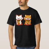 Funny Cat T-Shirt - Maneki-neko High Five (Voorkant)