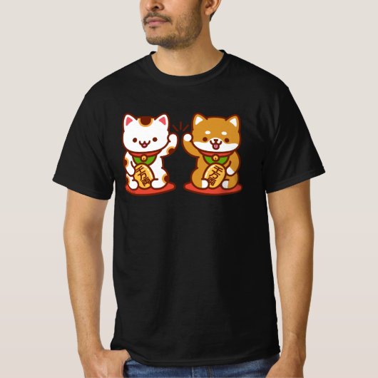 Funny Cat T-Shirt - Maneki-neko High Five (Voorkant)