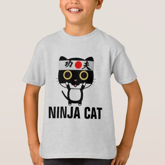 Funny cat T-shirts voor jongens kinder NINJA CAT (Voorkant)