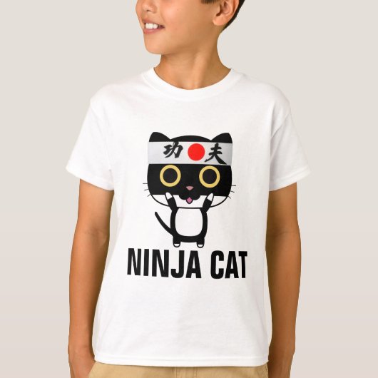 Funny cat T-shirts voor jongens kinder NINJA CAT (Voorkant)