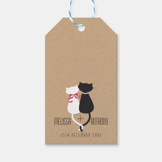 Funny Cat Tails Couple Monogram Weddenschap Cadeaulabel (Voorkant)