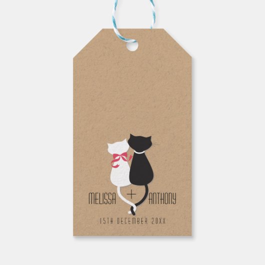 Funny Cat Tails Couple Monogram Weddenschap Cadeaulabel (Achterkant)