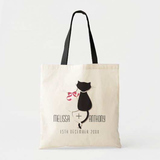 Funny Cat Tails Couple Monogram Weddenschap Verlov Tote Bag (Voorkant)
