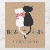 Funny Cat Tails Couple Monogram Weddenschap Wijn Etiket (Enkel label)