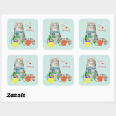 Funny Cat Tangled in Yarn Vierkante Sticker (Vel)