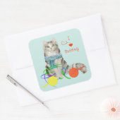 Funny Cat Tangled in Yarn Vierkante Sticker (Envelop)