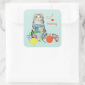 Funny Cat Tangled in Yarn Vierkante Sticker (Tas)