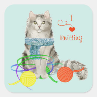 Funny Cat Tangled in Yarn Vierkante Sticker