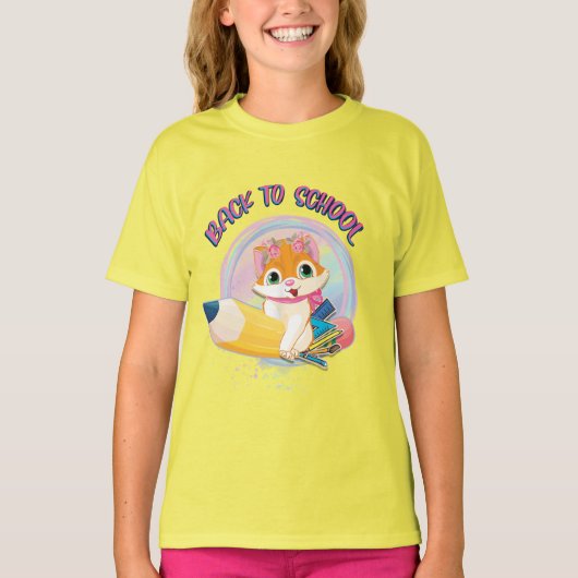 Funny Cat terug naar school T-shirt (Voorkant)