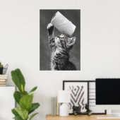 Funny Cat Toilet Paper Roll Art, Whimsical Poster (Thuiskantoor)