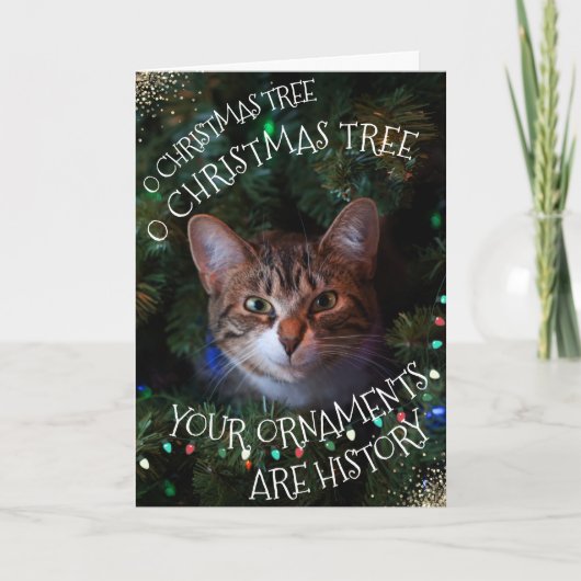 Funny Cat Tree Ornamenten Geschiedenis Kerstmis Ka Feestdagen Kaart (Voorkant)