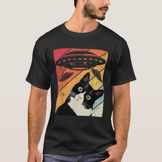  Funny Cat UFO Alien Hippy Cat Owner UFO Lo T-shirt (Voorkant)