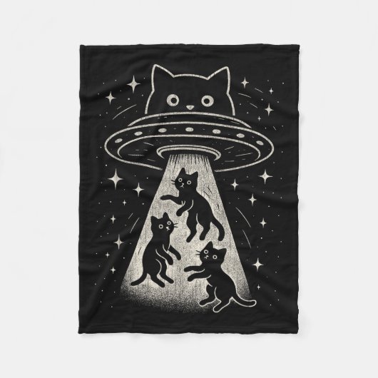 Funny Cat Ufo Schattige Kat Ruimteschip Alien Aes Fleece Deken (Voorkant)