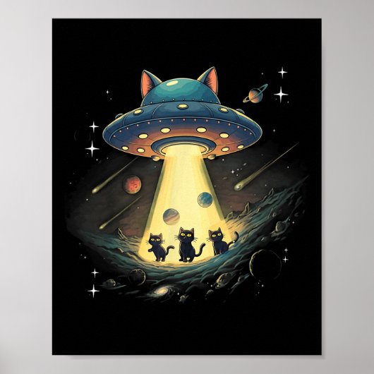 Funny Cat Ufo Schattige Kat Ruimteschip Alien Aes Poster (Voorkant)