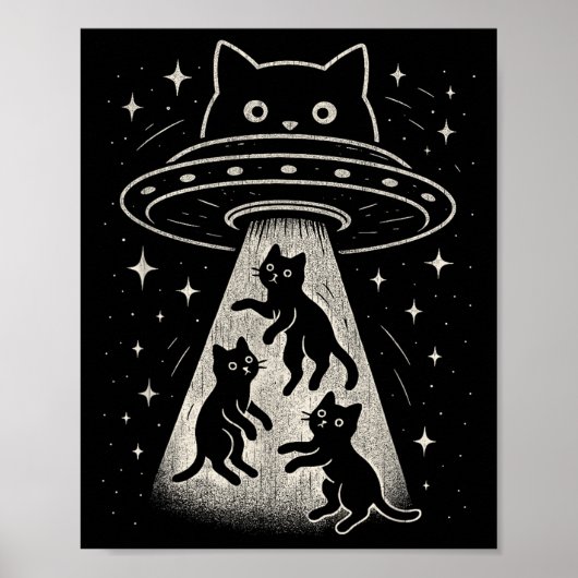 Funny Cat Ufo Schattige Kat Ruimteschip Alien Aes Poster (Voorkant)