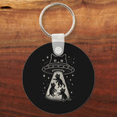 Funny Cat Ufo Schattige Kat Ruimteschip Alien Aes Sleutelhanger (Voorkant)