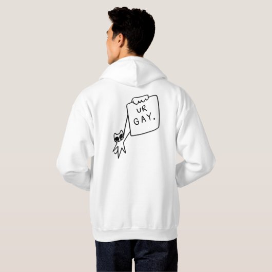 funny Cat “UR GAY” Hoodie Bold Minimalist Design (Achterkant volledig)