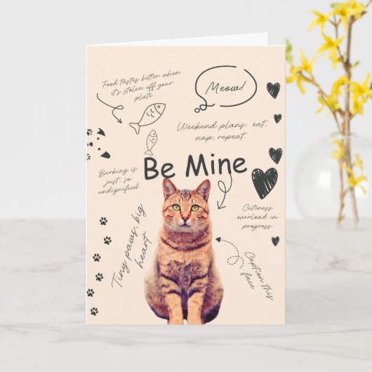 Funny Cat valentine's day cards Kaart (Gele Bloem)