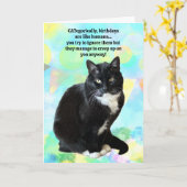 Funny Cat Verjaardag Kaart van The Cat (Gele Bloem)