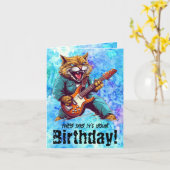 Funny Cat Verjaardagsmuzikant Gevouwen Wenskaart Kaart (Gele Bloem)