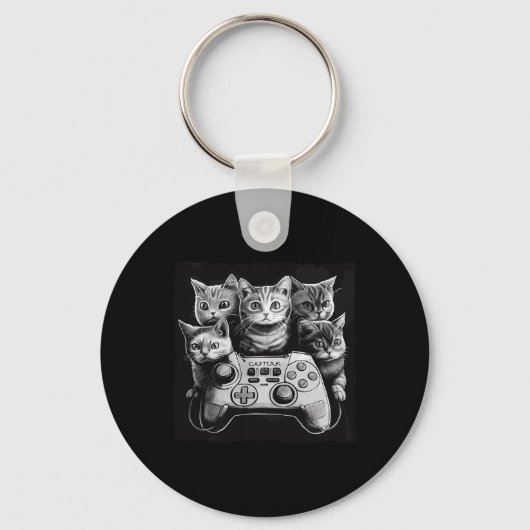 Funny Cat Video Game Controller Squad  Sleutelhanger (Voorkant)