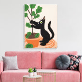 Funny Cat Vijgenboom Potplanten Handgetekend Canvas Afdruk (Insitu (Woonkamer))